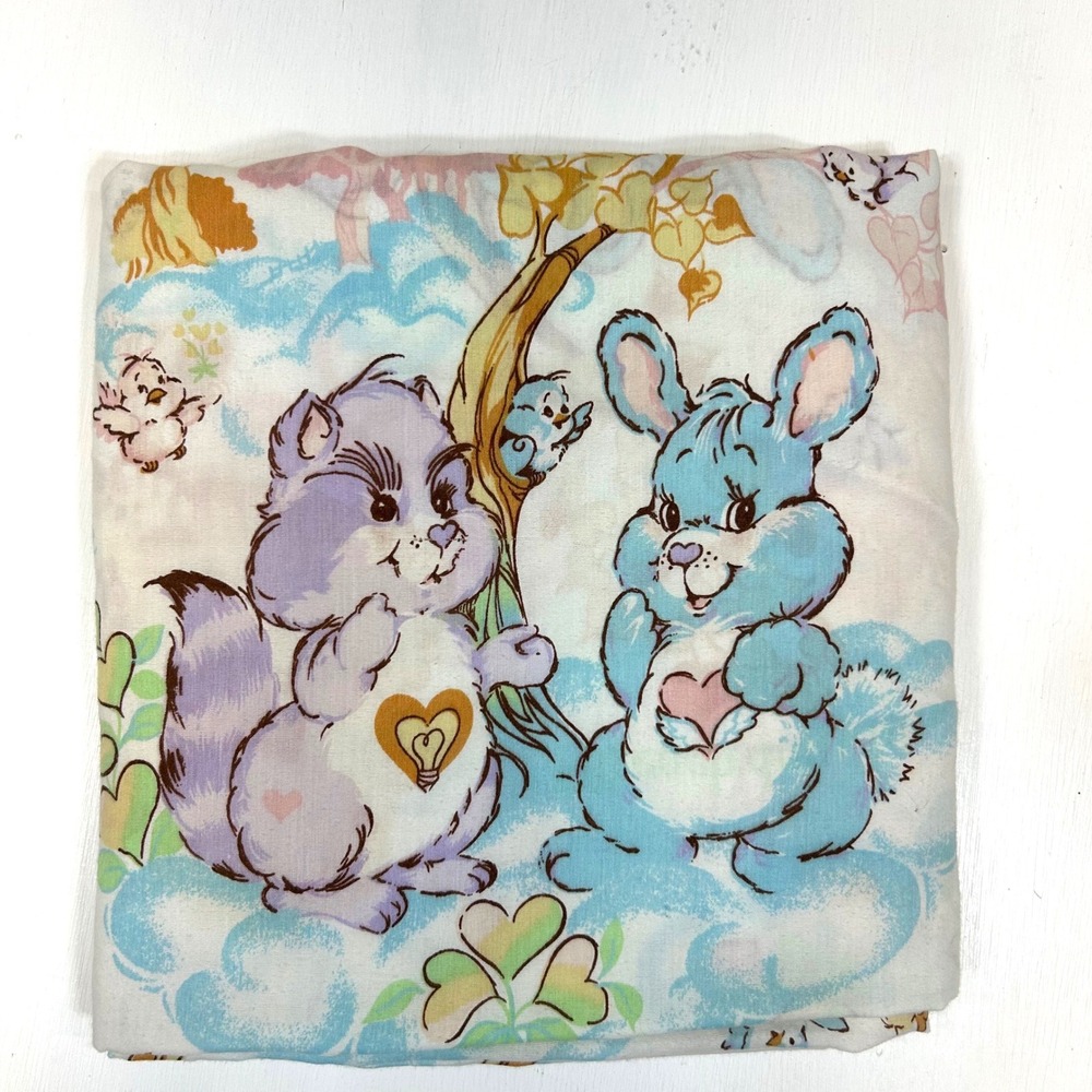 Vintage 1985 Care Bear Cousins Twin Flat Sheet Bibb Co Pastel 80s Bedding
